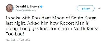 President Trump's tweet, 17 Sept 2017